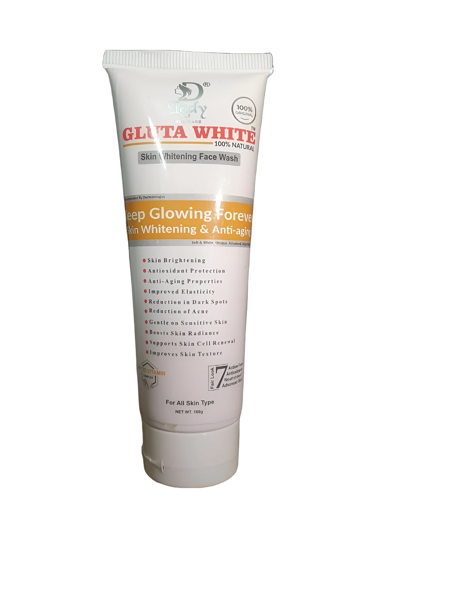 Gluta White 100% Natural Skin Whitening & Anti-Aging Face Wash 100g – Gentle Cleanser For Bright, Smooth & Youthful Skin