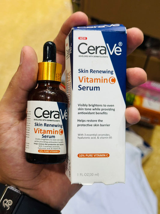 CeraVe Skin Renewing Vitamin C Serum | Brightening Face Serum With 10% Pure Vitamin C, Hyaluronic Acid & Vitamin B5 | Dermatologist Developed, Hydrating & Antioxidant Protection | Fades Dark Spots, Evens Skin Tone & Restores Skin Barrier (30ml)