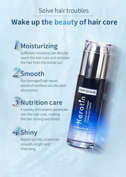 Keratin Hair Serum with Collagen & Morocco Oil 80 ml | Intensive Treatment for Damaged Hair Professional Salon Formula for Moisturizing, Smoothing, Nutrition, and Shine | Hair Keratin Serum